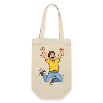 Jubilant Man in the Jump – Comic Winner Success - Gift Bag for Bottles - nature - Front