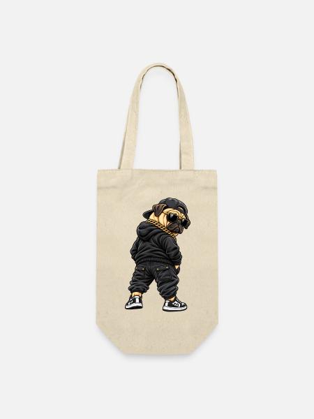 Cooler Gangster Mops im Streetwear Style - Geschenkbeutel für Flaschen - Natur