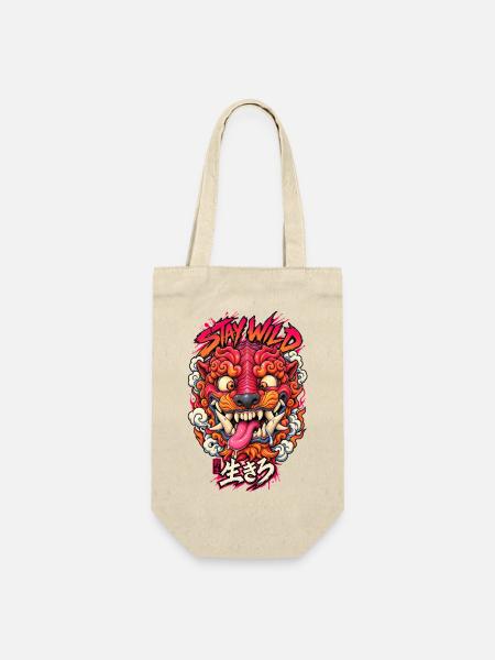 Stay Wild Tiger Neon Kopf - Geschenkbeutel für Flaschen - Natur