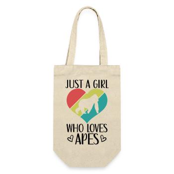 Affe Herz Silhouette Retro-Style - Geschenkbeutel für Flaschen - Natur - Vorne
