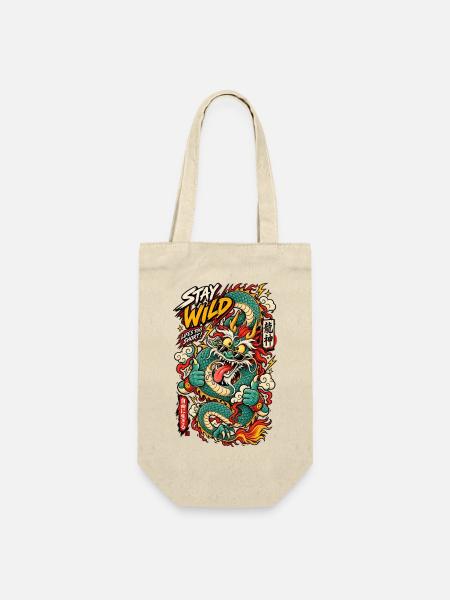 Wilder Drachen-Tattoo Stay Wild - Geschenkbeutel für Flaschen - Natur