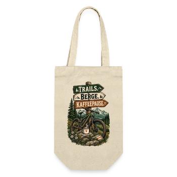 Trail Berge Kaffeepause – MTB Spruch - Geschenkbeutel für Flaschen - Natur - Vorne