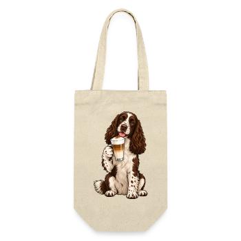 Englischer Springer Spaniel mit Latte Macchiato - Geschenkbeutel für Flaschen - Natur - Vorne