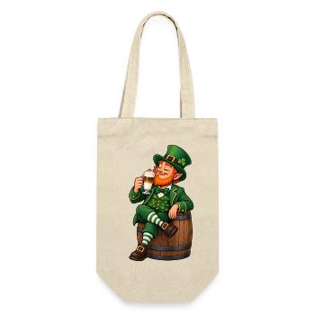 Leprechaun mit Latte Macchiato – Irischer Kaffee - Geschenkbeutel für Flaschen - Natur - Vorne