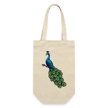 pfauen hahn in Edelblau, vögel,   - Geschenkbeutel für Flaschen - Natur - Vorne