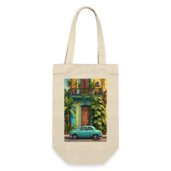 Tropischer Oldtimer im sonnenbeschienenen Innenhof - Geschenkbeutel für Flaschen - Natur - Vorne