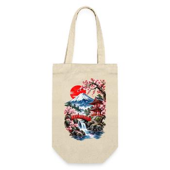Fuji-Landschaft und Kirschbäume - Geschenkbeutel für Flaschen - Natur - Vorne