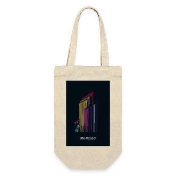 Urban Frequency – Moderne Skyline mit Schriftzug - Geschenkbeutel für Flaschen - Natur - Vorne