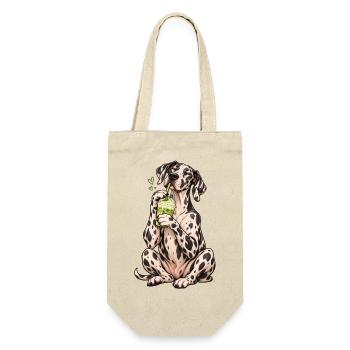 Deutsche Dogge mit Matcha Latte – Kaffeepause - Geschenkbeutel für Flaschen - Natur - Vorne