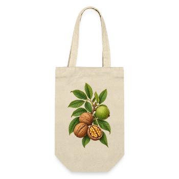 Walnüsse mit Blättern - Geschenkbeutel für Flaschen - Natur - Vorne