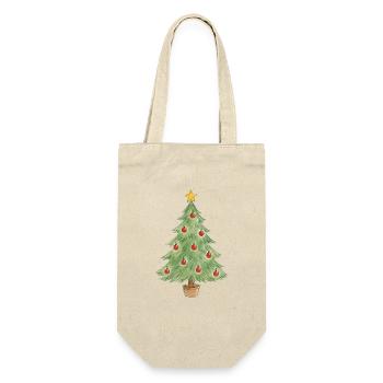 Weihnachtsbaum im Topf mit roten Ornamenten - Geschenkbeutel für Flaschen - Natur - Vorne