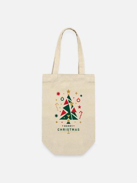 Geometrischer Weihnachtsbaum mit Dekoration - Geschenkbeutel für Flaschen - Natur