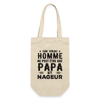 Ein echter Mann ist nur ein Vater und ein Schwimmer - Geschenkbeutel für Flaschen - Natur - Vorne