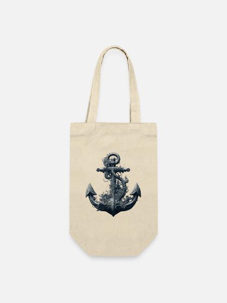 cooles Segelmotiv, schöner, maritimer Anker - Geschenkbeutel für Flaschen - Natur
