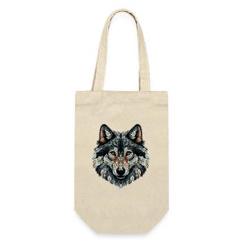 Bunter Wolf im Mosaik-Stil - Geschenkbeutel für Flaschen - Natur - Vorne