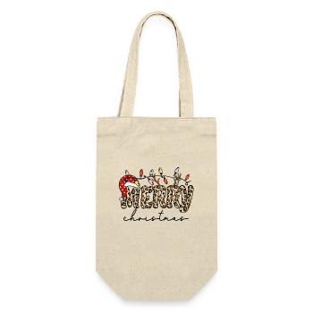 FROHE Weihnachten, Weihnachtsmannmütze - Geschenkbeutel für Flaschen - Natur - Vorne