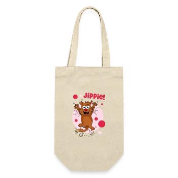 jippie - Fröhliche Katze - Geschenkbeutel für Flaschen - Natur - Vorne