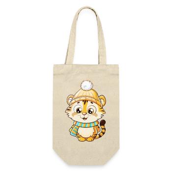 Tigre mignon avec écharpe et chapeau à pompon. - Sac à bouteille - nature - Devant