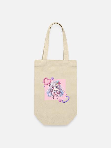Pastell-Chibi Herzakzent - Geschenkbeutel für Flaschen - Natur