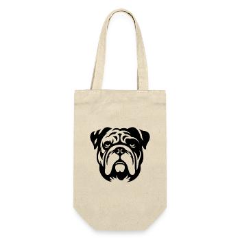 Bulldogge Hund Kopf Silhouette Minimalistisch - Geschenkbeutel für Flaschen - Natur - Vorne