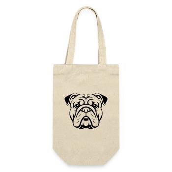 Hund Bulldogge Portrait Kopf Silhouette - Geschenkbeutel für Flaschen - Natur - Vorne