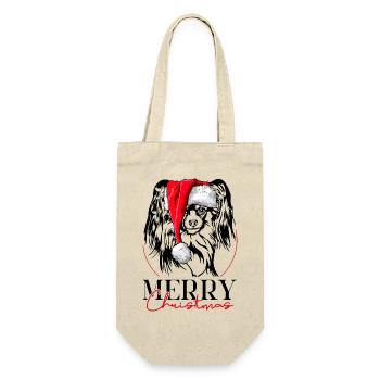 Santa Papillon Merry Christmas Hunde Hund Wilsigns - Geschenkbeutel für Flaschen - Natur - Vorne