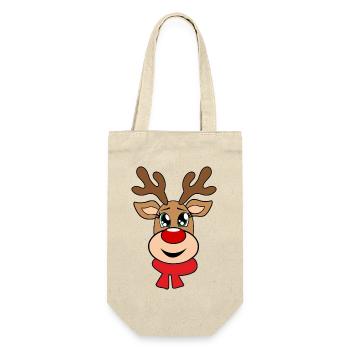 Rentier rote Nase Weihnachten Rudolph - Geschenkbeutel für Flaschen - Natur - Vorne