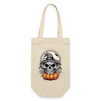 Halloween Witch Head with Pumpkin and Bats - Gift Bag for Bottles - nature - Front