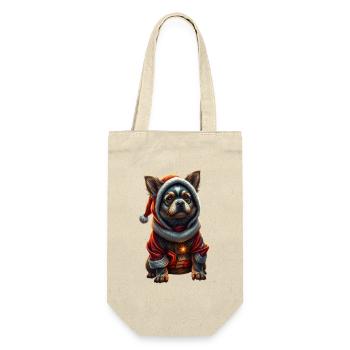 Weihnachts-Hund im Mantel - Geschenkbeutel für Flaschen - Natur - Vorne