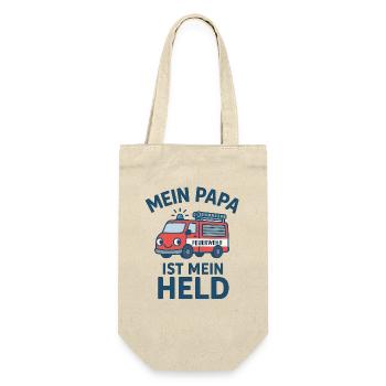 Logo Feuerwehr Kinder "Mein Papa ist mein Held" - Geschenkbeutel für Flaschen - Natur - Vorne