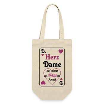 Skat Herz Dame Ass im Ärmel Schrift Mau-Mau - Geschenkbeutel für Flaschen - Natur - Vorne