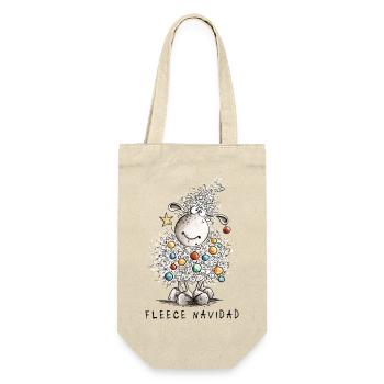 Fleece Navidad Weihnachtsschaf Cartoon Schaf - Geschenkbeutel für Flaschen - Natur - Vorne