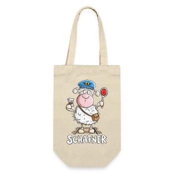 Schafner Schaf als Schaffner Cartoon  - Geschenkbeutel für Flaschen - Natur - Vorne