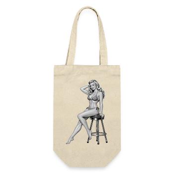 Klassisches Pin-up: Blonde Retro-Schönheit - Geschenkbeutel für Flaschen - Natur - Vorne