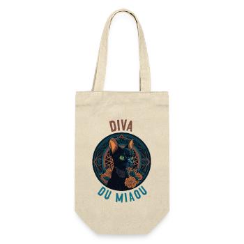 Portrait de chatte élégante : Diva du Miaou - Sac à bouteille - nature - Devant