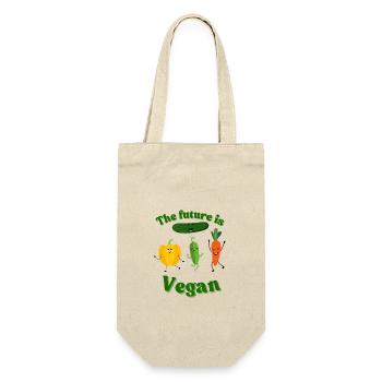 Die Zukunft ist vegan lustiges Gemüse Sticker Spaß - Geschenkbeutel für Flaschen - Natur - Vorne