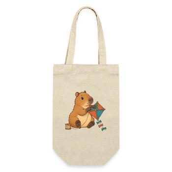 Capybara baut einen Papierdrachen - Geschenkbeutel für Flaschen - Natur - Vorne