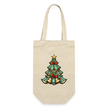 Sapin de Noël avec 2 cloches et décoration rouge - Sac à bouteille - nature - Devant