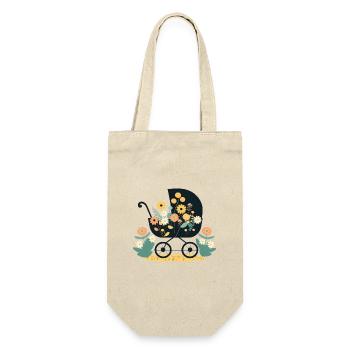Blumiger Kinderwagen 5 - Geschenkbeutel für Flaschen - Natur - Vorne