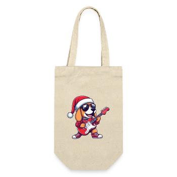 Beagle Hund Weihnachten Rocker Gitarre - Geschenkbeutel für Flaschen - Natur - Vorne