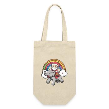 Mammut Weihnachtsmann Regenbogen - Geschenkbeutel für Flaschen - Natur - Vorne