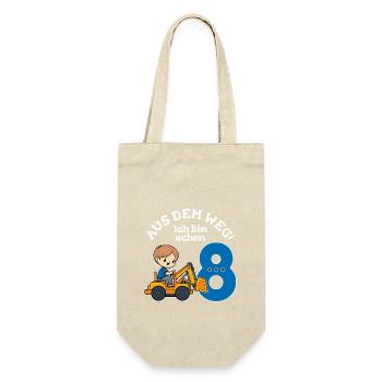 8. Geburtstag Bagger Junge - Geschenkbeutel für Flaschen - Natur - Vorne