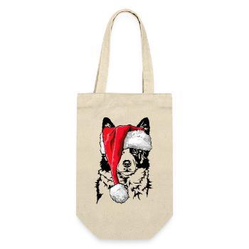 Santa Border Collie Weihnachten Hunde Wilsigns - Geschenkbeutel für Flaschen - Natur - Vorne