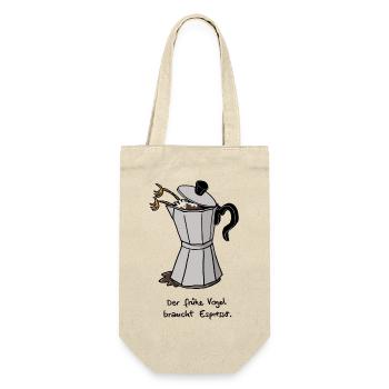 der frühe Vogel braucht Espresso - Geschenkbeutel für Flaschen - Natur - Vorne