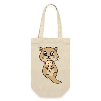 Mère et bébé loutre mignon - Sac à bouteille - nature - Devant