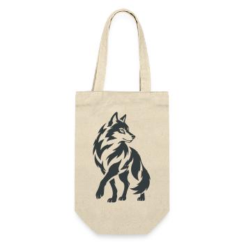 Geometrischer Wolf – Silhouette - Geschenkbeutel für Flaschen - Natur - Vorne