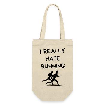 I Really Hate Running – Lustiger Läufer-Spruch - Geschenkbeutel für Flaschen - Natur - Vorne