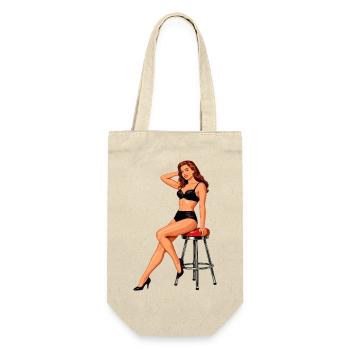 Vintage Rockabilly Pin-up: Rothaarige Schönheit - Geschenkbeutel für Flaschen - Natur - Vorne