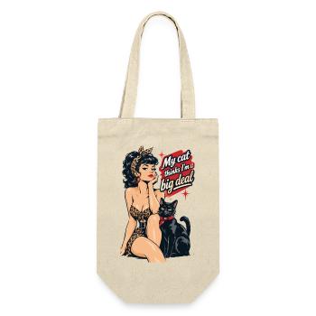 Rockabella mit schwarzer Katze im Retro Stil - Geschenkbeutel für Flaschen - Natur - Vorne