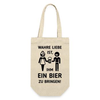 Wahre Liebe Ist, Ihm Ein Bier Zu Bringen! (1C) - Geschenkbeutel für Flaschen - Natur - Vorne